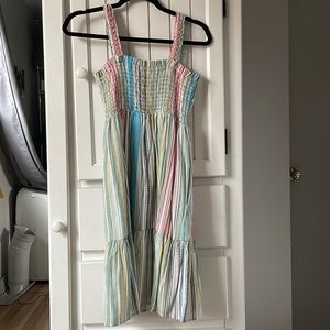 Aqua Multi-Colored Striped Womens Midi Dress